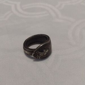 Vintage Silver Spoon Ring with Ornate Floral Pattern